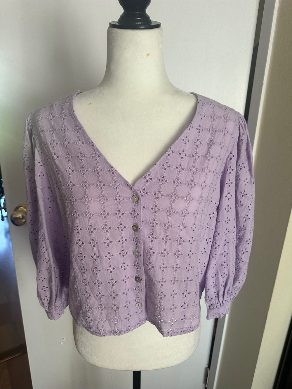 Mavi Lavender Eyelet Button-Down Blouse